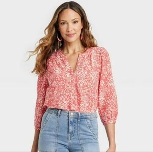 NWT Knox Rose Women's Boho Style Blouse Top 3/4 Sleeves XS
